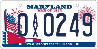 MD license plate 0AX0249