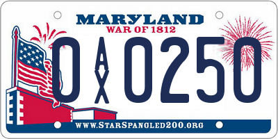 MD license plate 0AX0250