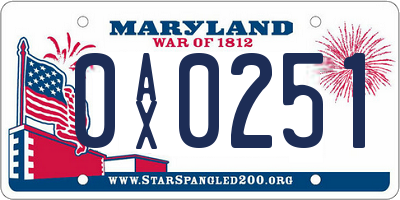 MD license plate 0AX0251