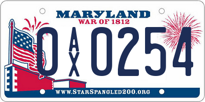 MD license plate 0AX0254