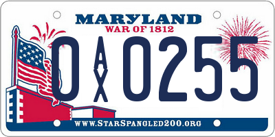MD license plate 0AX0255