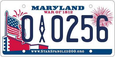 MD license plate 0AX0256