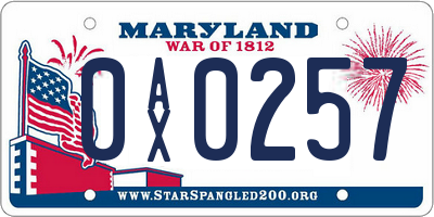 MD license plate 0AX0257