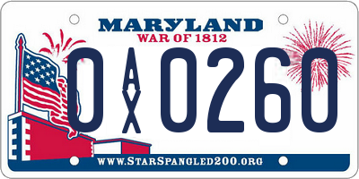 MD license plate 0AX0260