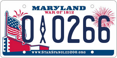 MD license plate 0AX0266