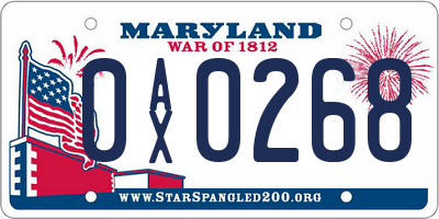 MD license plate 0AX0268