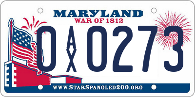 MD license plate 0AX0273