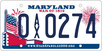 MD license plate 0AX0274