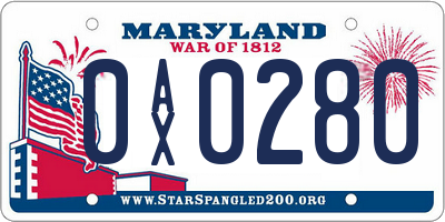 MD license plate 0AX0280