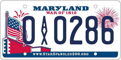 MD license plate 0AX0286