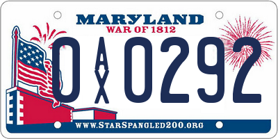 MD license plate 0AX0292