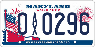 MD license plate 0AX0296