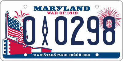 MD license plate 0AX0298
