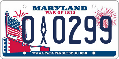 MD license plate 0AX0299