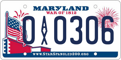 MD license plate 0AX0306