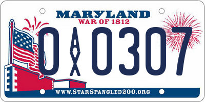 MD license plate 0AX0307