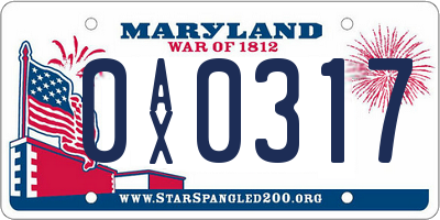 MD license plate 0AX0317