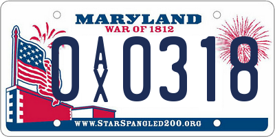 MD license plate 0AX0318