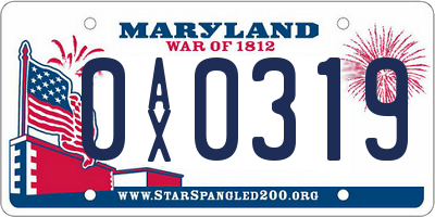 MD license plate 0AX0319