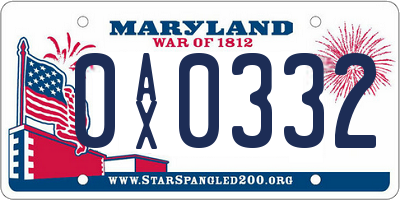 MD license plate 0AX0332