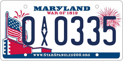 MD license plate 0AX0335