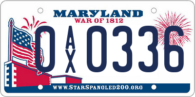 MD license plate 0AX0336