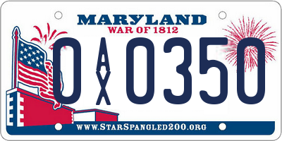 MD license plate 0AX0350