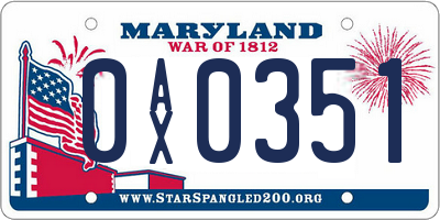 MD license plate 0AX0351
