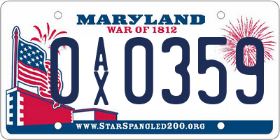 MD license plate 0AX0359
