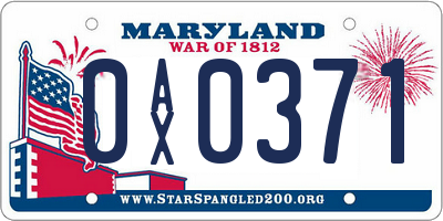 MD license plate 0AX0371