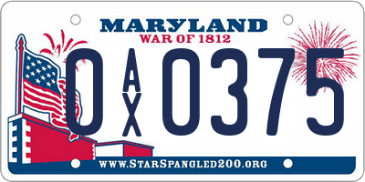 MD license plate 0AX0375