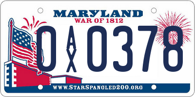MD license plate 0AX0378