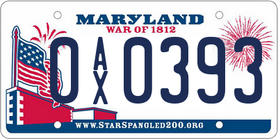 MD license plate 0AX0393