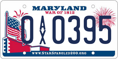 MD license plate 0AX0395