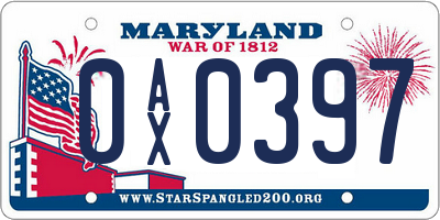 MD license plate 0AX0397
