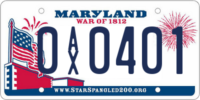MD license plate 0AX0401