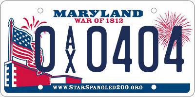 MD license plate 0AX0404