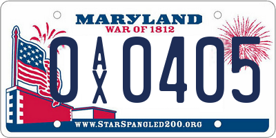 MD license plate 0AX0405