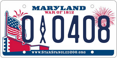 MD license plate 0AX0408