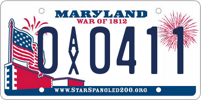 MD license plate 0AX0411
