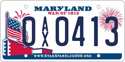 MD license plate 0AX0413