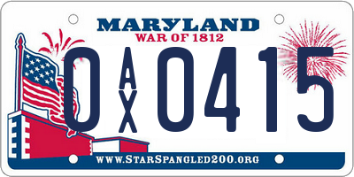 MD license plate 0AX0415