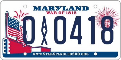 MD license plate 0AX0418