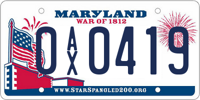 MD license plate 0AX0419