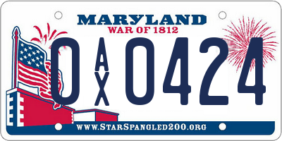 MD license plate 0AX0424