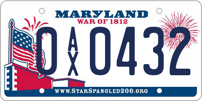 MD license plate 0AX0432