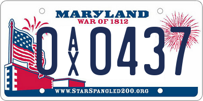 MD license plate 0AX0437