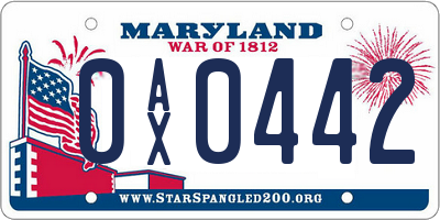 MD license plate 0AX0442