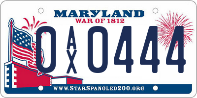 MD license plate 0AX0444