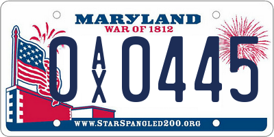 MD license plate 0AX0445